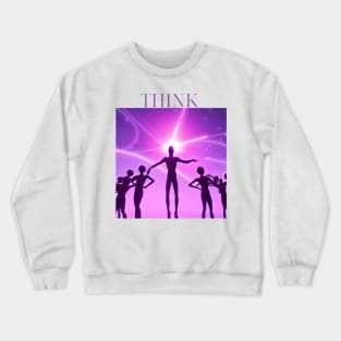 "Enigmatic Mind - Glowing Alien Brain Tee, Vibrant Pink, White, and Purple Colors, Thought-Provoking 'Think' Design, Aesthetic Extraterrestrial Shirt" Crewneck Sweatshirt